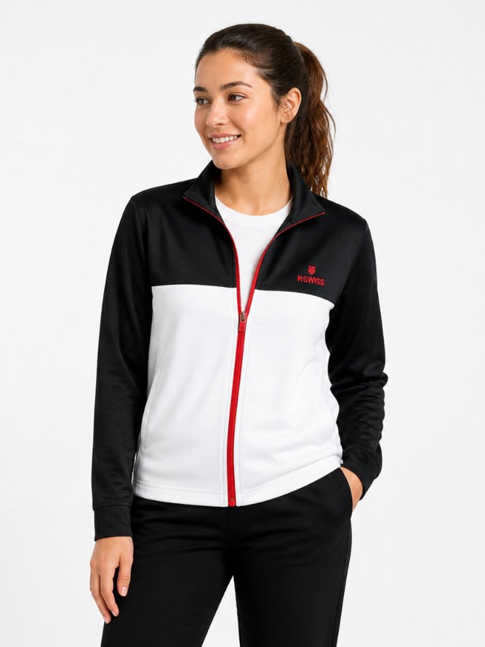K-Swiss Men's Black White Red Full-Zip Track Jacket Size M Athleisure